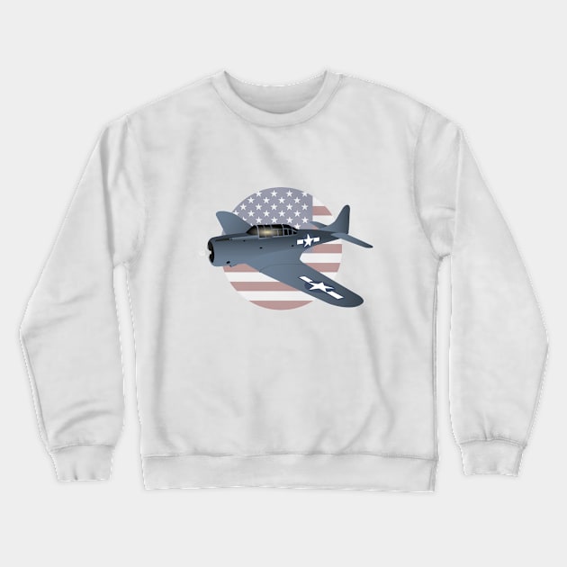 WW2 Douglas SBD-6 Dauntless Airplane with US Flag Crewneck Sweatshirt by NorseTech